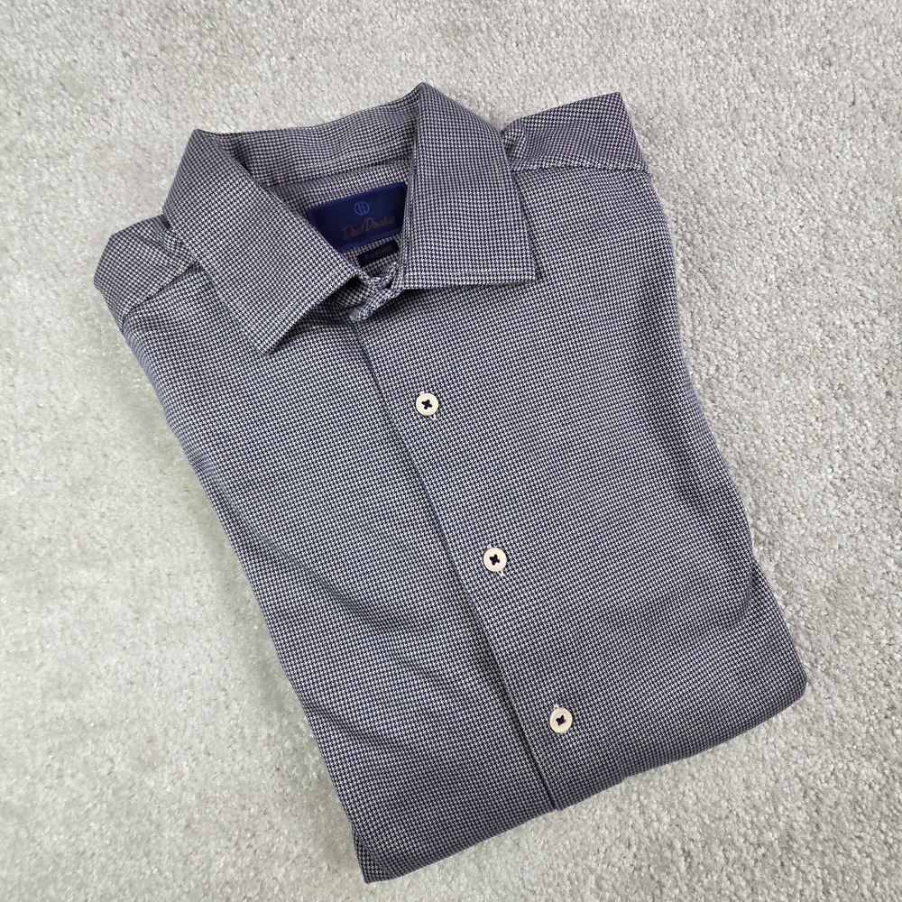 David Donahue Fusion Dress Shirt Mens‎ Size 16.5 L Black Houndstooth